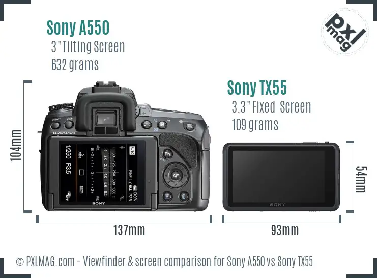 Sony A550 vs Sony TX55 Screen and Viewfinder comparison