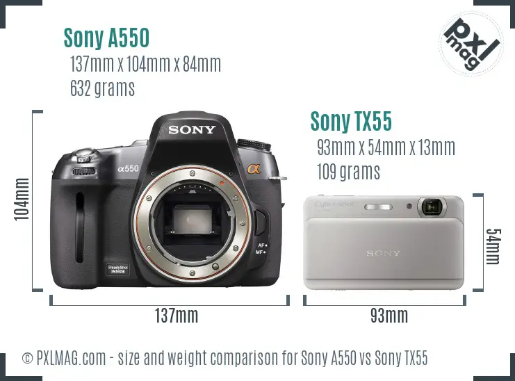 Sony A550 vs Sony TX55 size comparison