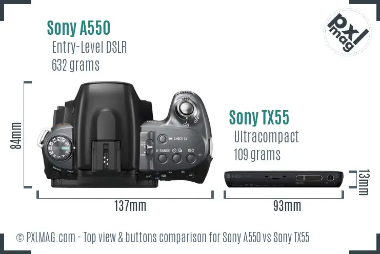Sony A550 vs Sony TX55 top view buttons comparison