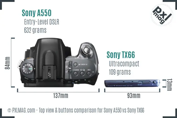 Sony A550 vs Sony TX66 top view buttons comparison