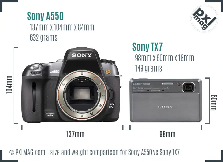 Sony A550 vs Sony TX7 size comparison