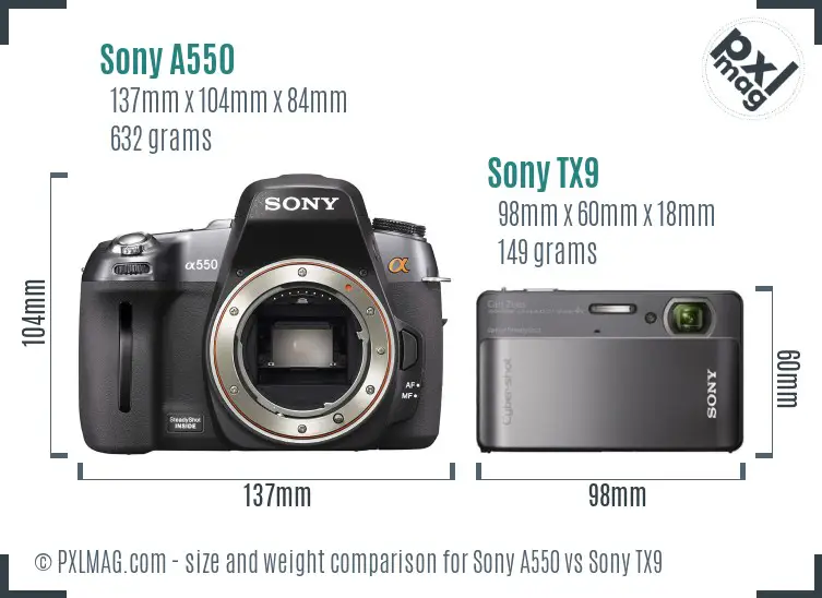 Sony A550 vs Sony TX9 size comparison