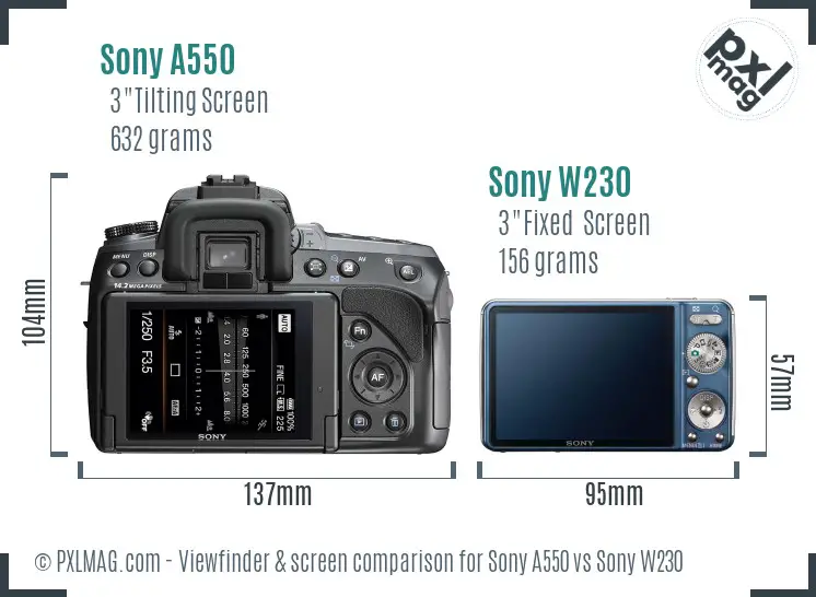 Sony A550 vs Sony W230 Screen and Viewfinder comparison