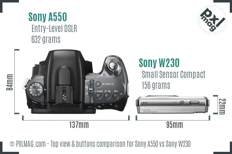 Sony A550 vs Sony W230 top view buttons comparison