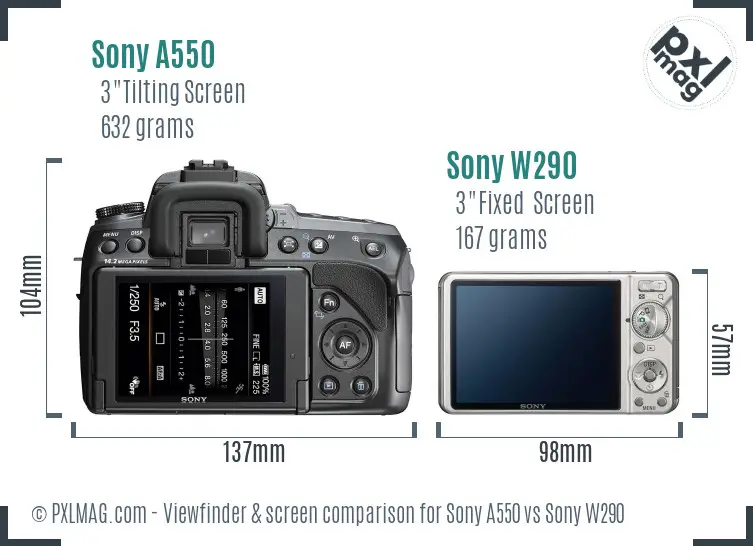 Sony A550 vs Sony W290 Screen and Viewfinder comparison