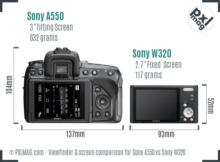 Sony A550 vs Sony W320 Screen and Viewfinder comparison