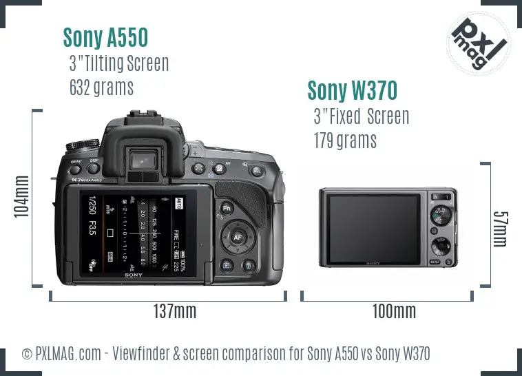 Sony A550 vs Sony W370 Screen and Viewfinder comparison