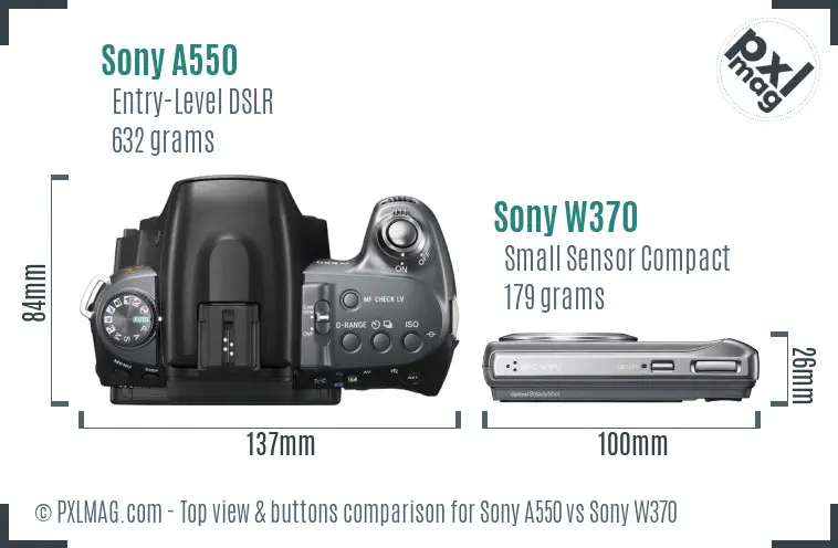Sony A550 vs Sony W370 top view buttons comparison