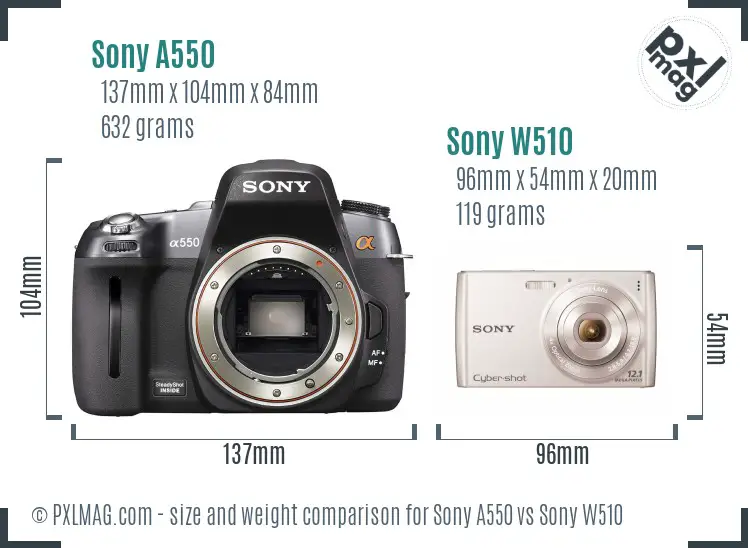 Sony A550 vs Sony W510 size comparison