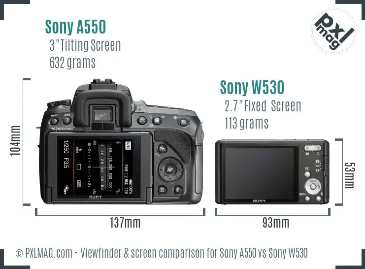 Sony A550 vs Sony W530 Screen and Viewfinder comparison