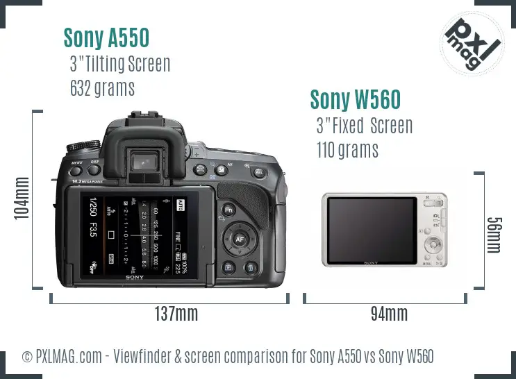 Sony A550 vs Sony W560 Screen and Viewfinder comparison