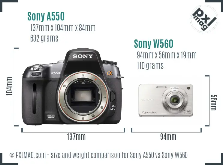 Sony A550 vs Sony W560 size comparison