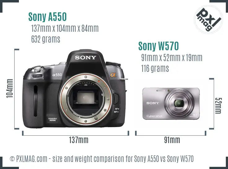Sony A550 vs Sony W570 size comparison