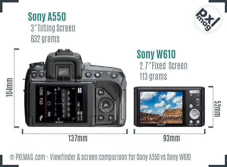 Sony A550 vs Sony W610 Screen and Viewfinder comparison