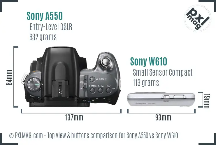Sony A550 vs Sony W610 top view buttons comparison