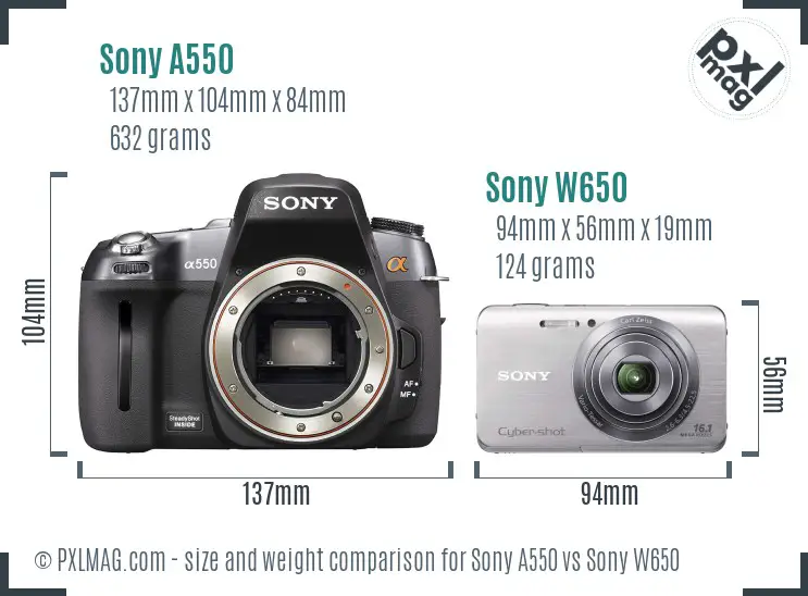 Sony A550 vs Sony W650 size comparison