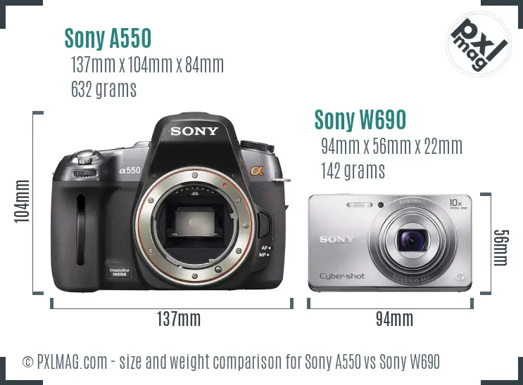 Sony A550 vs Sony W690 size comparison
