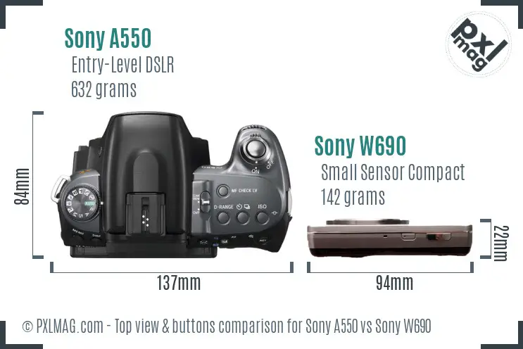 Sony A550 vs Sony W690 top view buttons comparison