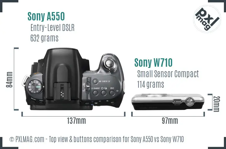 Sony A550 vs Sony W710 top view buttons comparison