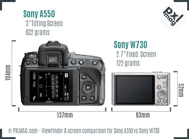 Sony A550 vs Sony W730 Screen and Viewfinder comparison