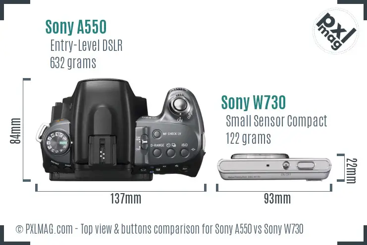 Sony A550 vs Sony W730 top view buttons comparison