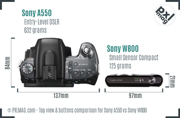 Sony A550 vs Sony W800 top view buttons comparison