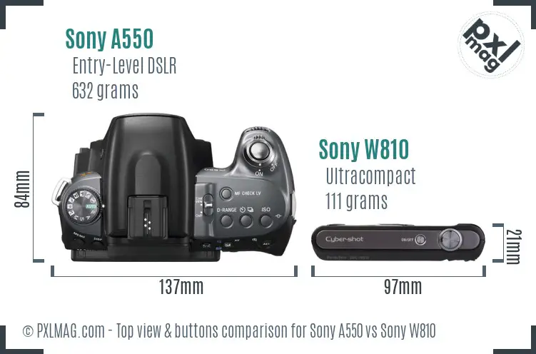 Sony A550 vs Sony W810 top view buttons comparison