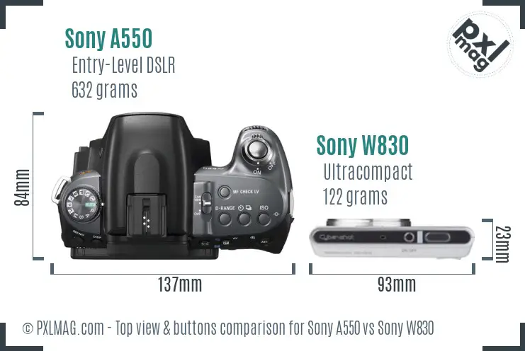 Sony A550 vs Sony W830 top view buttons comparison