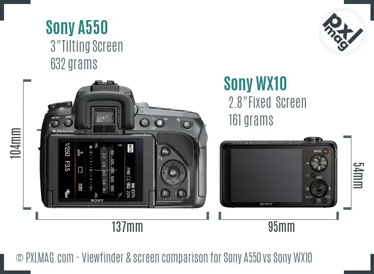 Sony A550 vs Sony WX10 Screen and Viewfinder comparison