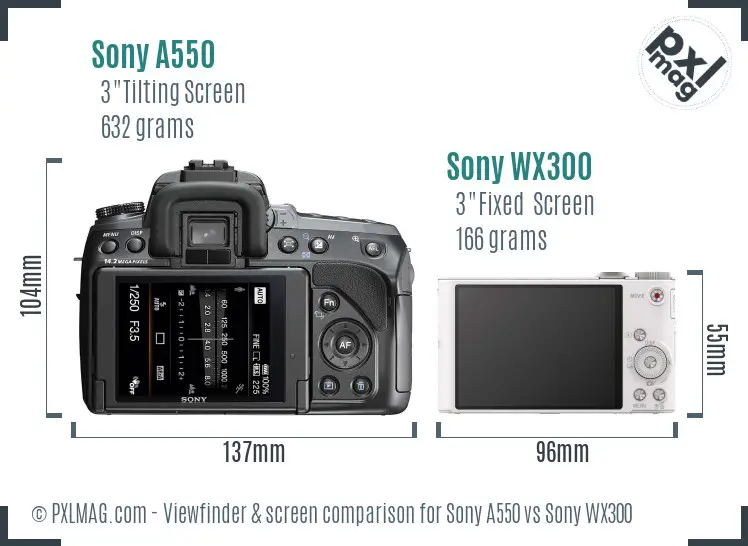 Sony A550 vs Sony WX300 Screen and Viewfinder comparison