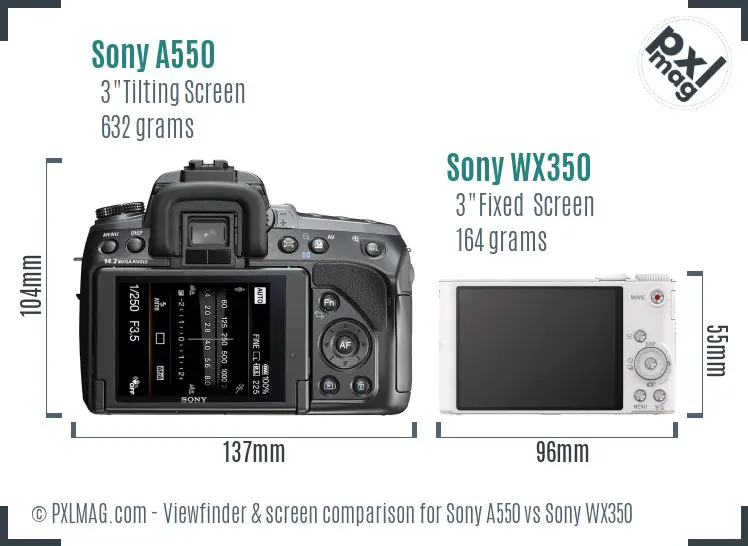 Sony A550 vs Sony WX350 Screen and Viewfinder comparison