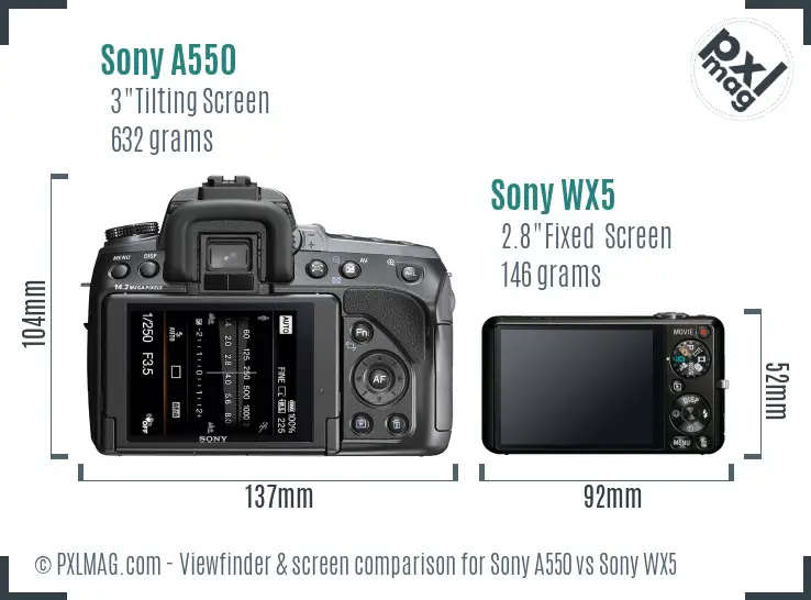 Sony A550 vs Sony WX5 Screen and Viewfinder comparison
