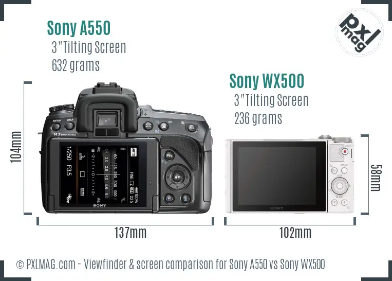 Sony A550 vs Sony WX500 Screen and Viewfinder comparison