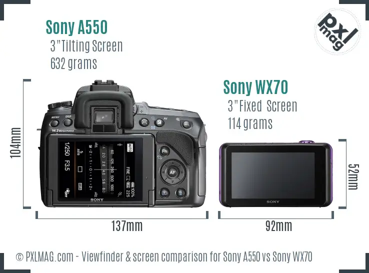 Sony A550 vs Sony WX70 Screen and Viewfinder comparison