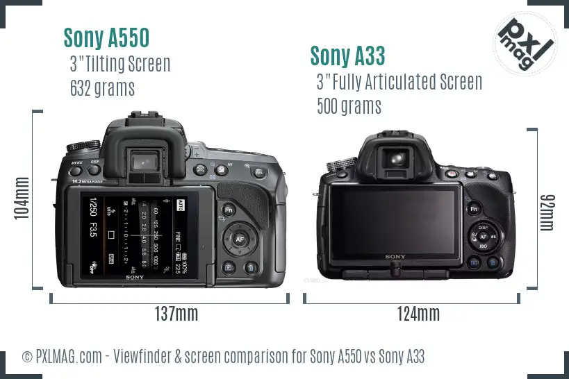 Sony A550 vs Sony A33 Screen and Viewfinder comparison