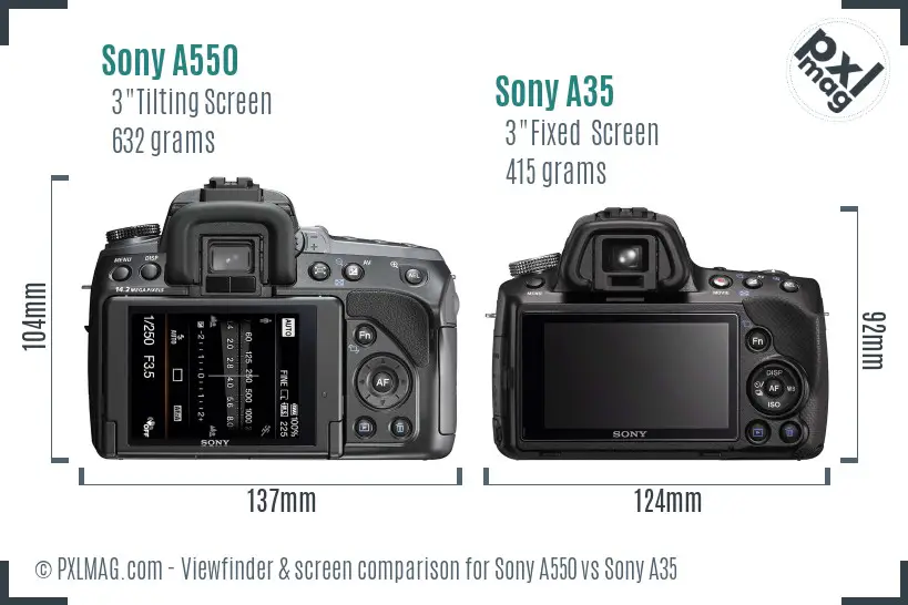 Sony A550 vs Sony A35 Screen and Viewfinder comparison