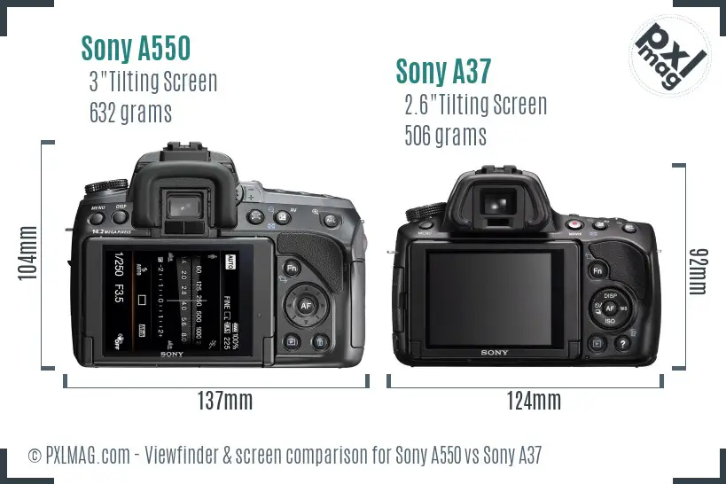 Sony A550 vs Sony A37 Screen and Viewfinder comparison