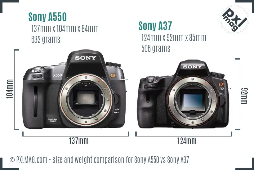 Sony A550 vs Sony A37 size comparison