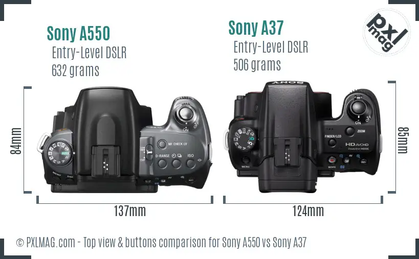 Sony A550 vs Sony A37 top view buttons comparison