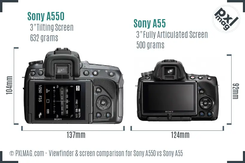Sony A550 vs Sony A55 Screen and Viewfinder comparison