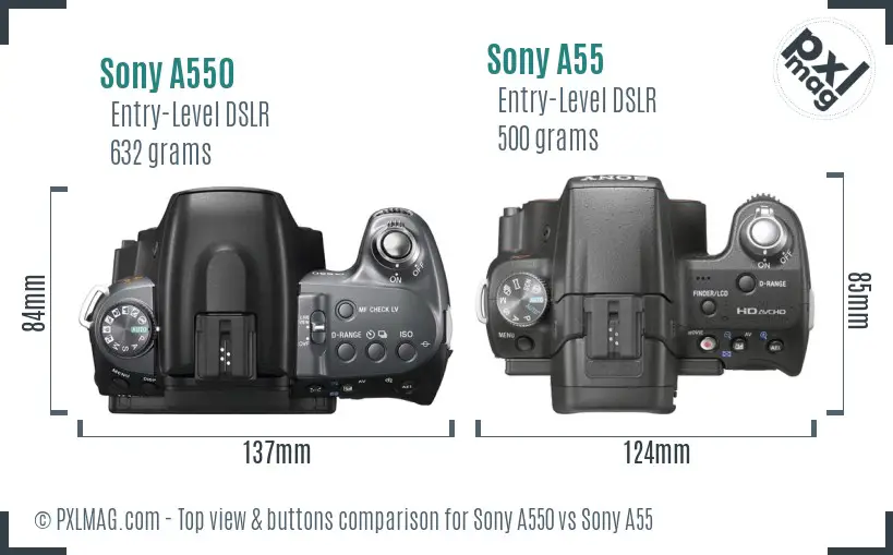 Sony A550 vs Sony A55 top view buttons comparison
