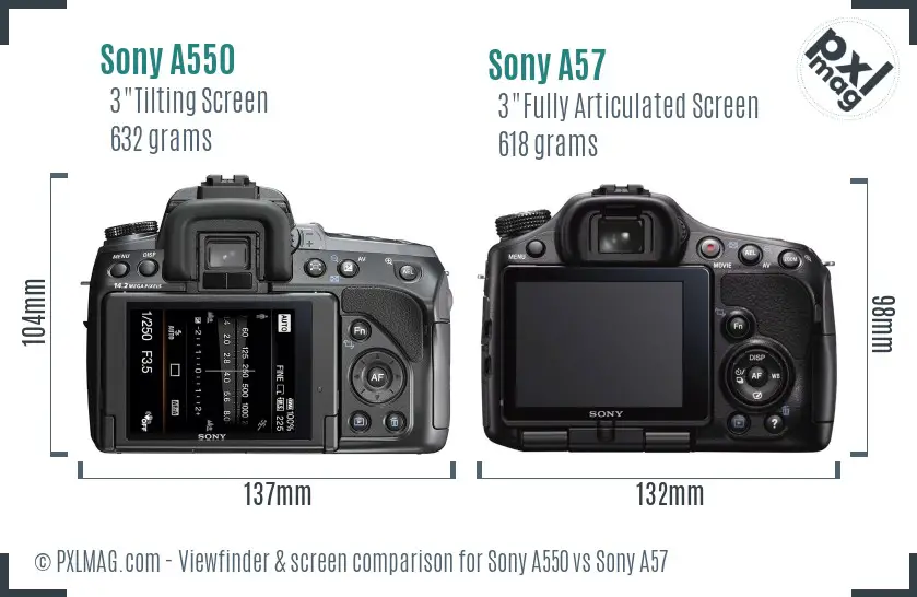 Sony A550 vs Sony A57 Screen and Viewfinder comparison