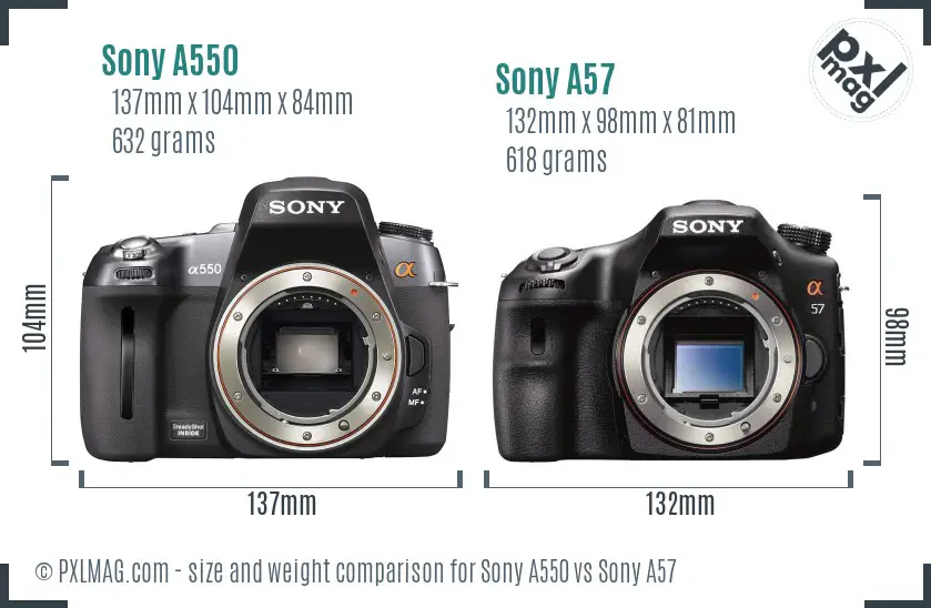 Sony A550 vs Sony A57 size comparison