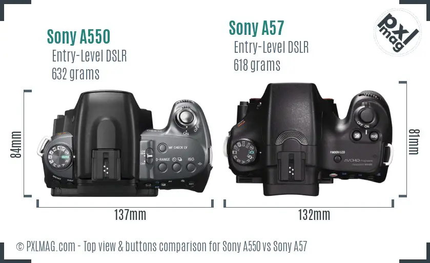Sony A550 vs Sony A57 top view buttons comparison