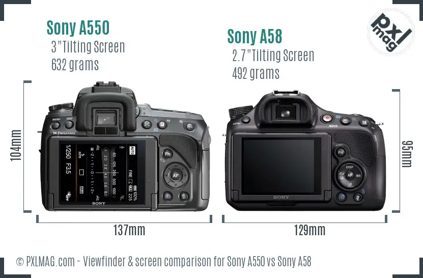 Sony A550 vs Sony A58 Screen and Viewfinder comparison