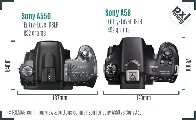 Sony A550 vs Sony A58 top view buttons comparison