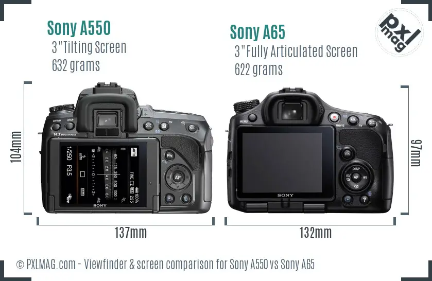 Sony A550 vs Sony A65 Screen and Viewfinder comparison