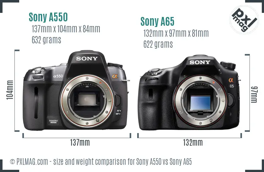 Sony A550 vs Sony A65 size comparison