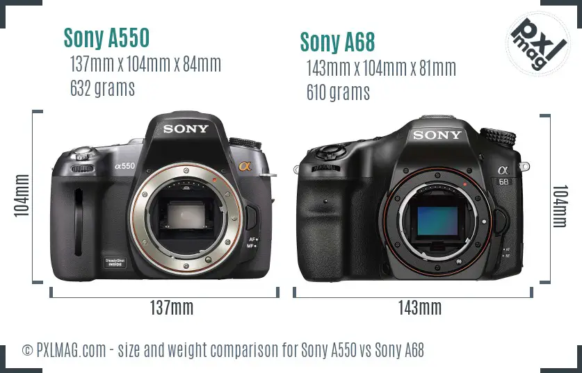 Sony A550 vs Sony A68 size comparison
