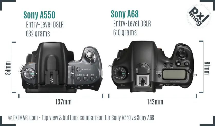 Sony A550 vs Sony A68 top view buttons comparison